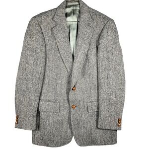 Stanley Blacker Harris Tweed Blazer Mens 40R Grey Herringbone Wool Sport Coat